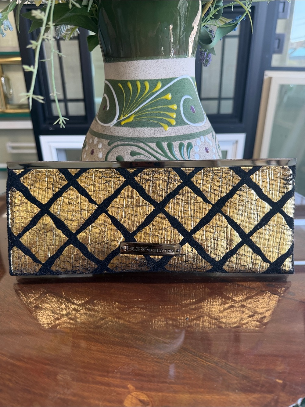 BCBGeneration Gold and Black Quilted Effect Clutch